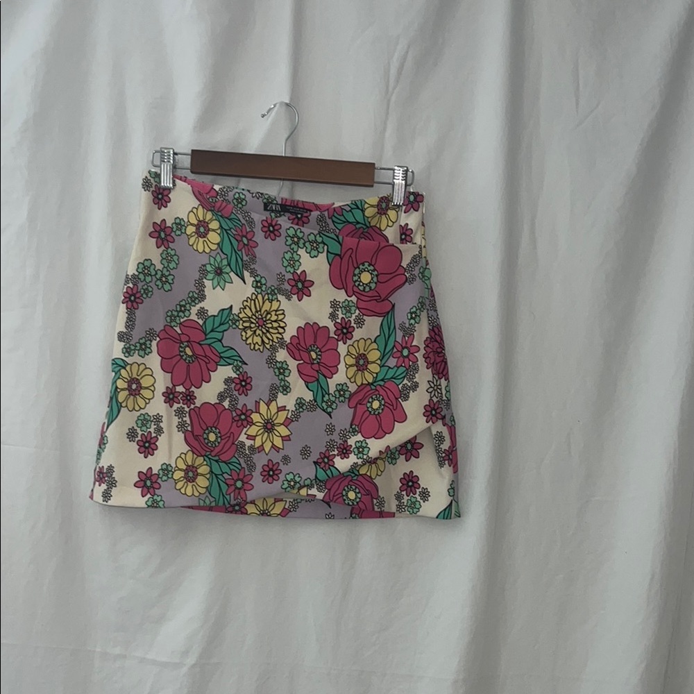 Pink and Red Asymmetrical Mini Skirt for Casual Wear